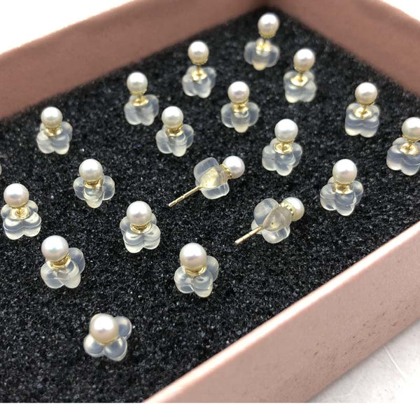 【ELEISPL] 10 Pairs AAA Small 3MM Round White Pearls Studs Earrings 18K Gold