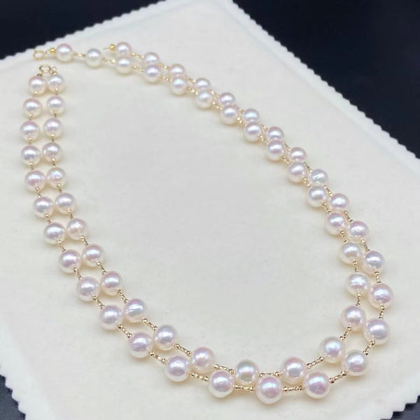 NEW Gorgeous 8mm Round FW Akoya Pearl G18K Gold Necklace White & Gray Women's Wedding Jewellry