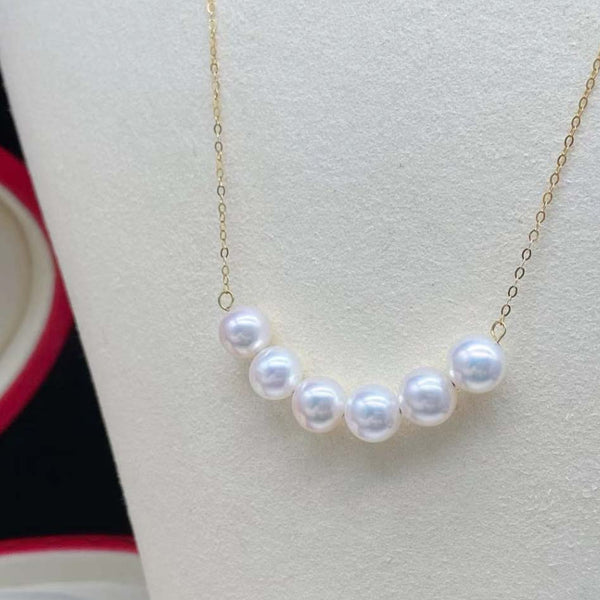 NEW AAA 6mm Round Freshwater Akoya Pearl Pendant G18K Solid Chain Necklace For Women