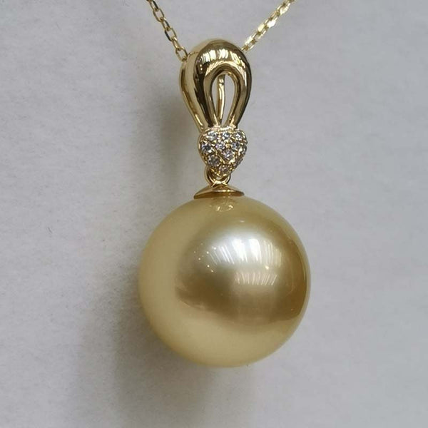 GORGEOUS 12mm Round Gold Sea Water Pearl Pendant 18KGold Necklace Pendant