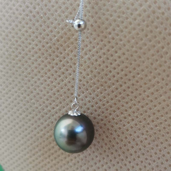 GORGEOUS 9mm Round Peacock Black Sea Water Pearl Pendant G18K Chain Necklace Wedding Women's Jewellry Gifts 9MM