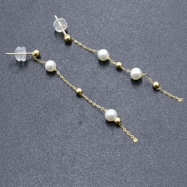 55mmLong style Fresh Water Pearl Dangle Earring 4-6mm White 18k Gold
