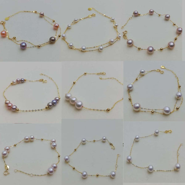 New AAA Natural round real pearl G18K gold  chain bracelet various style option girl's jewelry