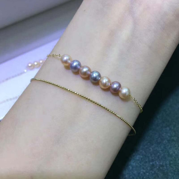 Gorgeous G18k solid gold bracelet fine 4-5mm round pearl jewelry gift for girls