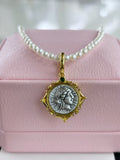 2025 NEW Antique style small freshwater pearl 3-4mm rice shape Necklace GOLD Universal buckle Pendant