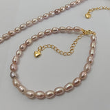 4mm Small natural light purple rice freshwater pearl necklace bracelets sets option