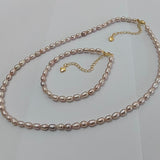 4mm Small natural light purple rice freshwater pearl necklace bracelets sets option