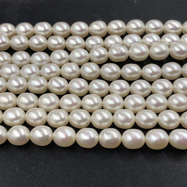 ELEISPL AAA  2 Strands  Short Rice Freshwater Pearls White 7*8-9mm #1019