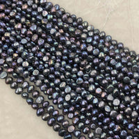 ELEISPL Wholesale 10 Strands 7-8MM Nugget Shape Baroque Real Pearls Loose Strings Gray Peacock Black  #1022