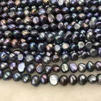 ELEISPL Wholesale 10 Strands 7-8MM Nugget Shape Baroque Real Pearls Loose Strings Gray Peacock Black  #1022