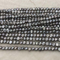 ELEISPL Wholesale 10 Strands 7-8MM Nugget Shape Baroque Real Pearls Loose Strings Gray Peacock Black  #1022