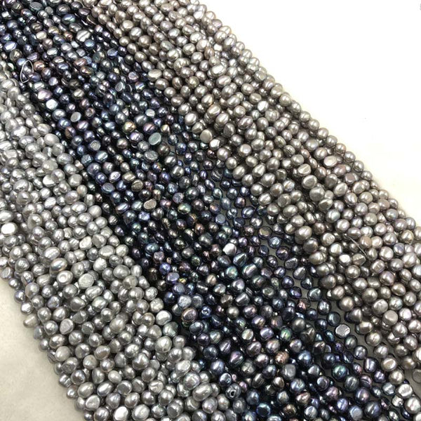 ELEISPL Wholesale 10 Strands 7-8MM Nugget Shape Baroque Real Pearls Loose Strings Gray Peacock Black  #1022