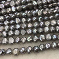 ELEISPL Wholesale 10 Strands 7-8MM Nugget Shape Baroque Real Pearls Loose Strings Gray Peacock Black  #1022