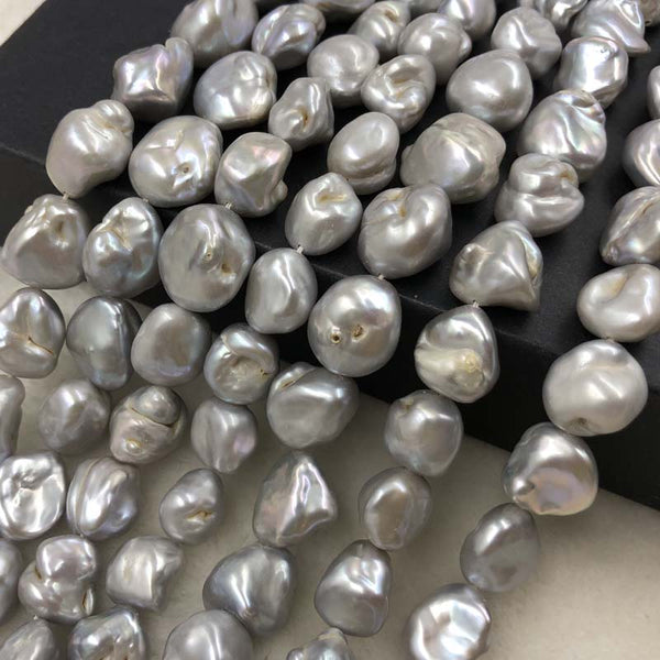 ELEISPL JEWELRY Lots 7 Strands 12-14mm Gray Baroque Pearls Loose Strings #1041-2