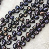 ELEISPL JEWELRY 15 Strands 7*8-9mm Potato Black Pearls Strings #1049-9