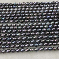 ELEISPL JEWELRY 15 Strands 6mm Rice Shape Black Pearls #1058-1