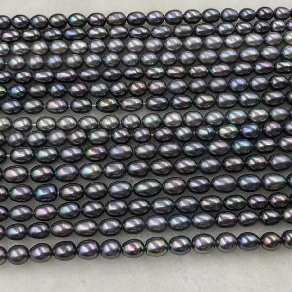 ELEISPL JEWELRY 15 Strands 6mm Rice Shape Black Pearls #1058-1