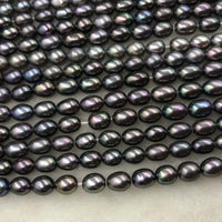 ELEISPL JEWELRY 15 Strands 6mm Rice Shape Black Pearls #1058-1