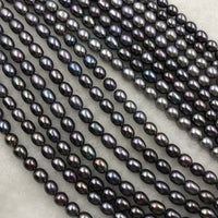 ELEISPL JEWELRY 15 Strands 6mm Rice Shape Black Pearls #1058-1