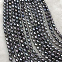 ELEISPL JEWELRY 15 Strands 6mm Rice Shape Black Pearls #1058-1