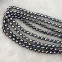 ELEISPL JEWELRY 15 Strands 6mm Rice Shape Black Pearls #1058-1