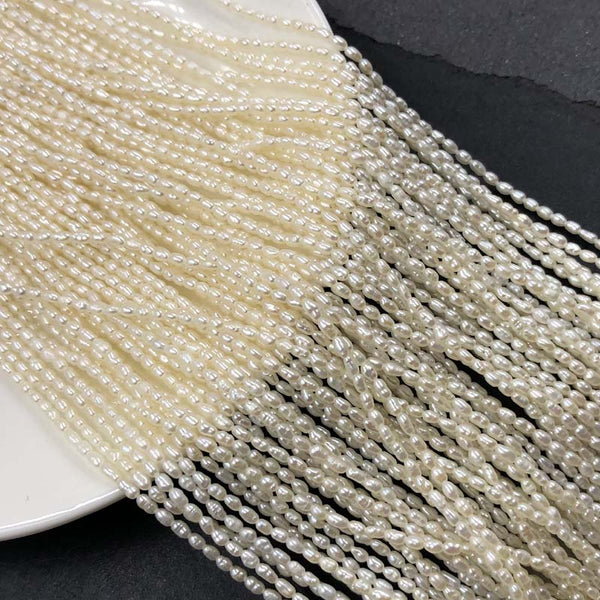 ELEISPL For 15 Strands 2mm Small White Freshwater Rice Pearls Loose Strings #1062