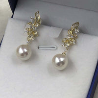 ELEISPL FINE JEWELRY AAA Perfect Round White Pearls Dangle Earrings Sterling Silver