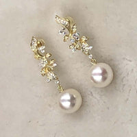 ELEISPL FINE JEWELRY AAA Perfect Round White Pearls Dangle Earrings Sterling Silver