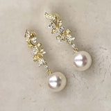 ELEISPL FINE JEWELRY AAA Perfect Round White Pearls Dangle Earrings Sterling Silver