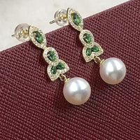 ELEISPL FINE JEWELRY AAA Perfect Round White Pearls Dangle Earrings Sterling Silver