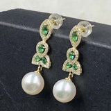 ELEISPL FINE JEWELRY AAA Perfect Round White Pearls Dangle Earrings Sterling Silver