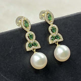 ELEISPL FINE JEWELRY AAA Perfect Round White Pearls Dangle Earrings Sterling Silver