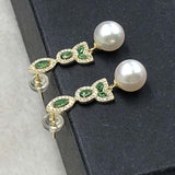 ELEISPL FINE JEWELRY AAA Perfect Round White Pearls Dangle Earrings Sterling Silver