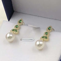 ELEISPL FINE JEWELRY AAA Perfect Round White Pearls Dangle Earrings Sterling Silver