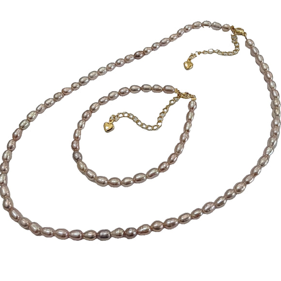 4mm Small natural light purple rice freshwater pearl necklace bracelets sets option