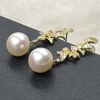 ELEISPL FINE JEWELRY AAA Perfect Round White Pearls Dangle Earrings Sterling Silver