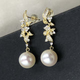 ELEISPL FINE JEWELRY AAA Perfect Round White Pearls Dangle Earrings Sterling Silver