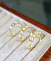 Gorgeous 3-4mm small sea water akoya pearls ring golden