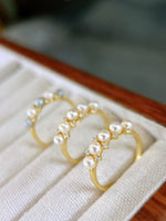 Gorgeous 3-4mm small sea water akoya pearls ring golden