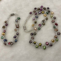 ELEISPL Wholesale 18 Sets 3lines Multicolours Pearls Sets Necklace & Bracelets #498-12