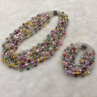 ELEISPL Wholesale 6 Sets 3lines Bright Mixed FW Pearls Necklace & Bracelets Sets #498-15