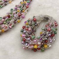 ELEISPL Wholesale 6 Sets 3lines Bright Mixed FW Pearls Necklace & Bracelets Sets #498-15