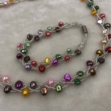 ELEISPL Wholesale 6 Sets 3lines Bright Mixed FW Pearls Necklace & Bracelets Sets #498-15