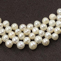 ELEISPL Handcraft Jewelry  6mm White Freshwater Pearls Choker Necklace #508-4-2