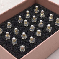 【ELEISPL] 10 Pairs AAA Small 3MM Round White Pearls Studs Earrings 18K Gold