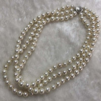 {ELEISPL] AAA Wholesale 4 Qty 3rows 8.5mm Perfect Round White Sea Shell Pearls Necklace #23502-4