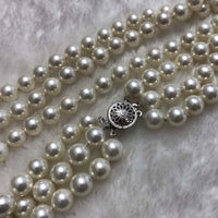 {ELEISPL] AAA Wholesale 4 Qty 3rows 8.5mm Perfect Round White Sea Shell Pearls Necklace #23502-4