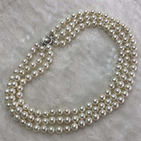 {ELEISPL] AAA Wholesale 4 Qty 3rows 8.5mm Perfect Round White Sea Shell Pearls Necklace #23502-4