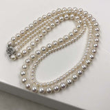 ELEISPL JEWELRY 2Rows Fine White Pearls 3-4mm 6mm Necklace Rose Flower Clasp