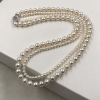 ELEISPL JEWELRY 2Rows Fine White Pearls 3-4mm 6mm Necklace Rose Flower Clasp